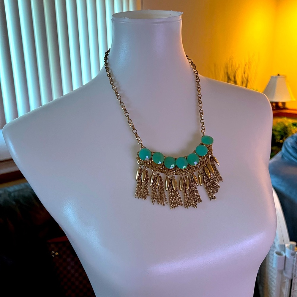 Teal and gold necklace